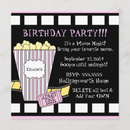 Invitación Fiesta de la tira de la película de las palomitas