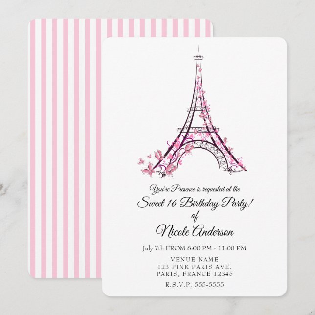 Invitación Fiesta de la Torre Eiffel de París (Anverso / Reverso)