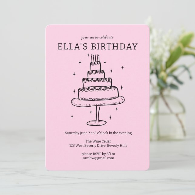 Invitación Fiesta de la torta de cumpleaños Doodle Cute Perso (Anverso de pie)