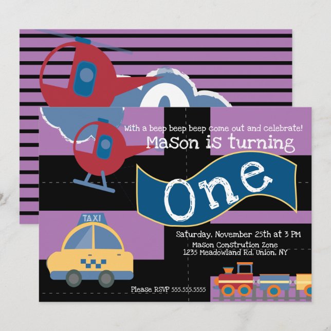 Invitación Fiesta de la unidad de transporte  del primer cump (Anverso / Reverso)