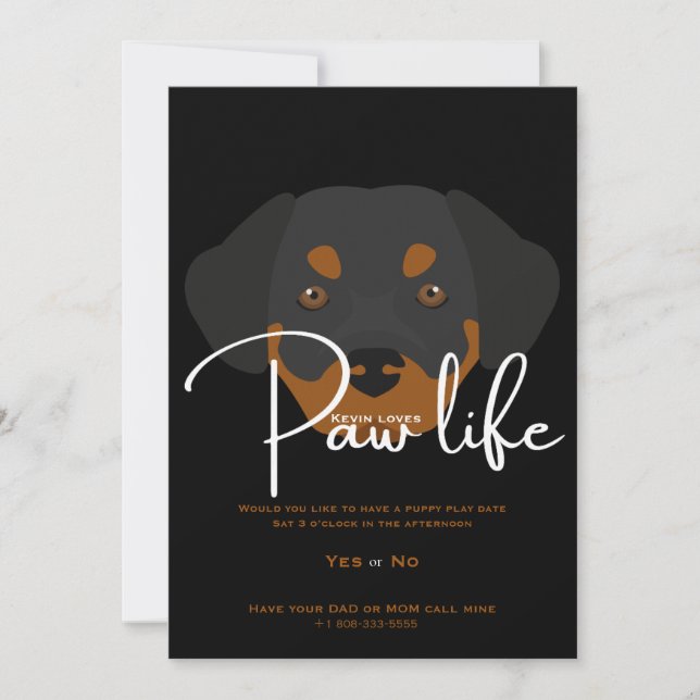 Invitación Fiesta de la vida de la pata del perrito adorable  (Anverso)