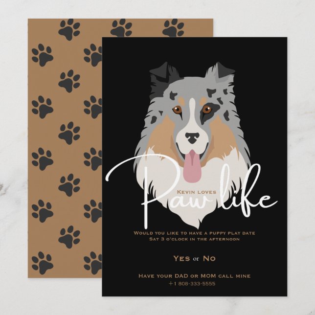 Invitación Fiesta de la vida de la pata del perrito lindo  (Anverso / Reverso)