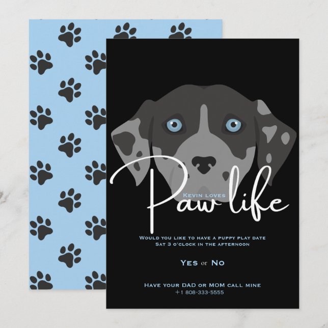 Invitación Fiesta de la vida de la pata del perrito lindo  (Anverso / Reverso)
