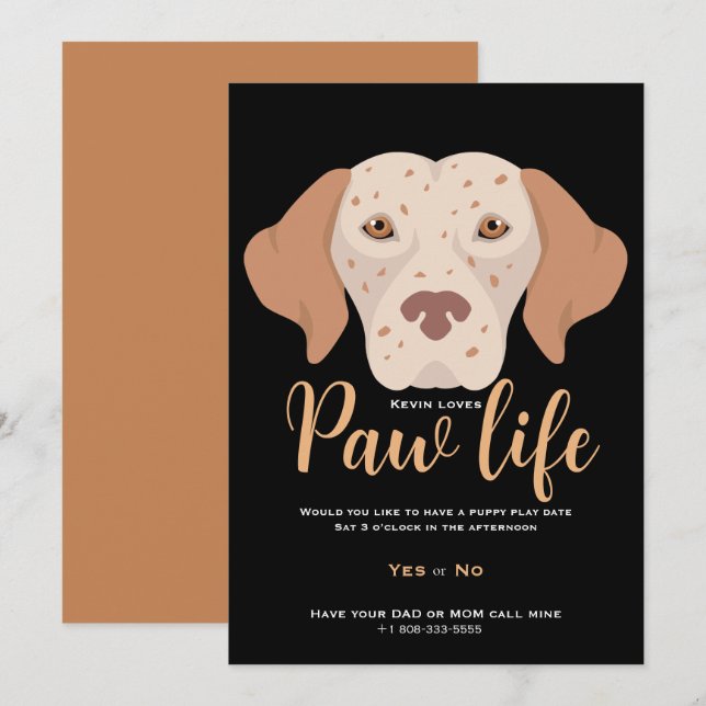 Invitación Fiesta de la vida de la pata del perrito lindo  (Anverso / Reverso)
