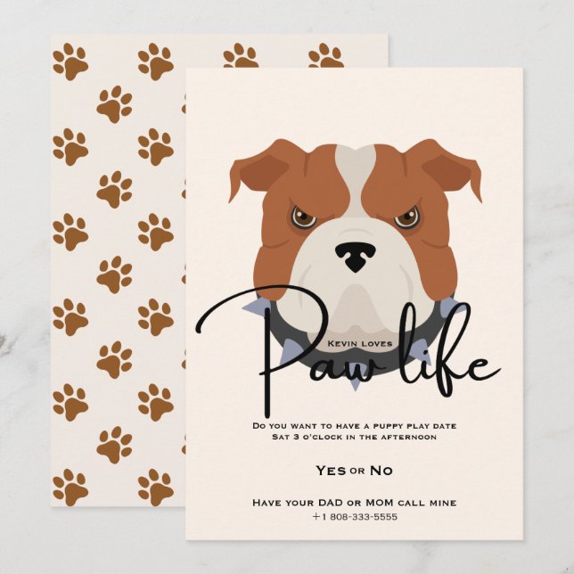 Invitación Fiesta de la vida de la pata del perrito lindo  (Anverso / Reverso)