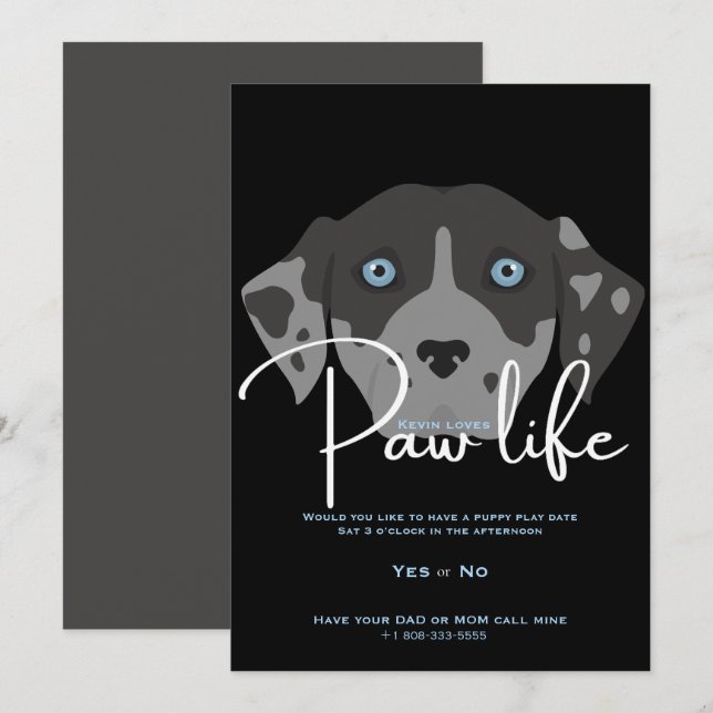 Invitación Fiesta de la vida de la pata del perrito lindo  (Anverso / Reverso)