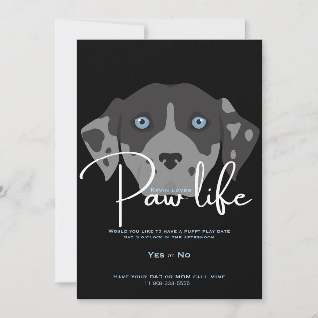 Invitación Fiesta de la vida de la pata del perrito lindo  (Anverso)