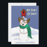 Invitación Fiesta de la víspera de Año Nuevo de Cowboy Snowma<br><div class="desc">Jugué con mi Cowboy Snowman para crear esta nueva edición con un pajar rojo,  nieve y cielo estrellado.</div>