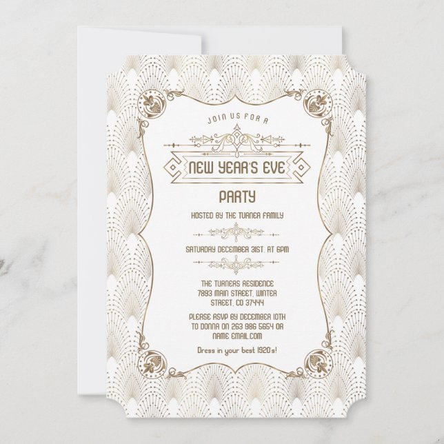 Invitación Fiesta de la víspera de Año Nuevo de Gold Fleur-de (Anverso)