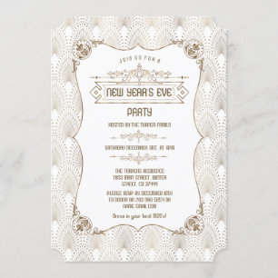 Invitación Fiesta de la víspera de Año Nuevo de Gold Fleur-de