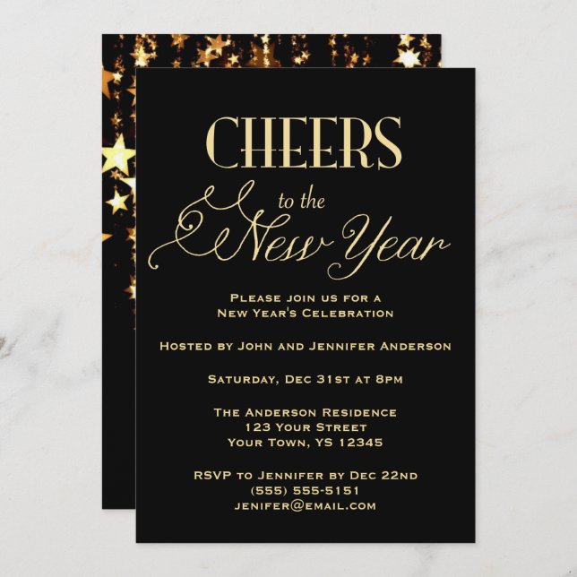 Invitación Fiesta de la víspera de Año Nuevo del Glamour del  (Anverso / Reverso)