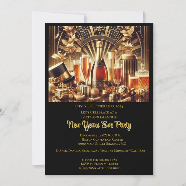 Invitación Fiesta de la víspera de Año Nuevo del Oro Negro (Anverso)