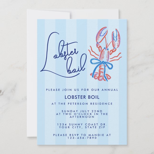 Invitación Fiesta de Langosta Costera de Verano Adorable (Anverso)