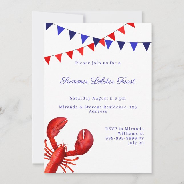 Invitación Fiesta de langosta de verano (Anverso)
