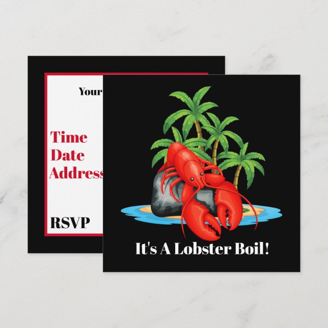 Invitación Fiesta de langosta hervida en la playa linda (Anverso / Reverso)