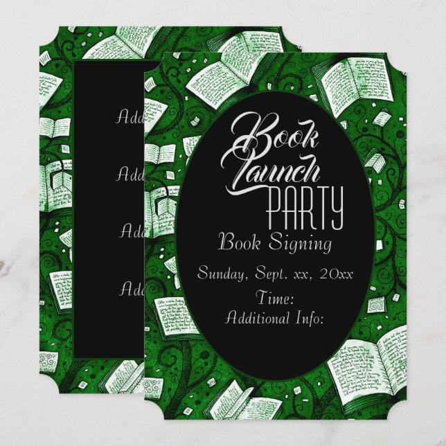 Invitación Fiesta de lanzamiento de libro verde (Anverso / Reverso)