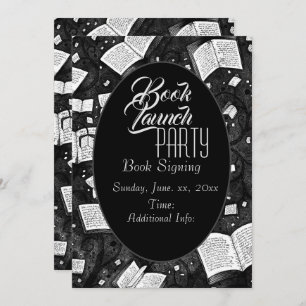 Invitación Fiesta De Lanzamiento De Libros En Blanco Y Negro