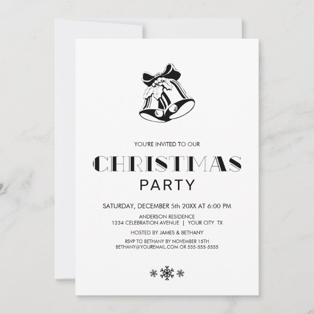 Invitación Fiesta de las campanas de los Navidades blancos y  (Anverso)