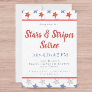 Invitación Fiesta de las Estrellas Azules Rojas 4 de julio