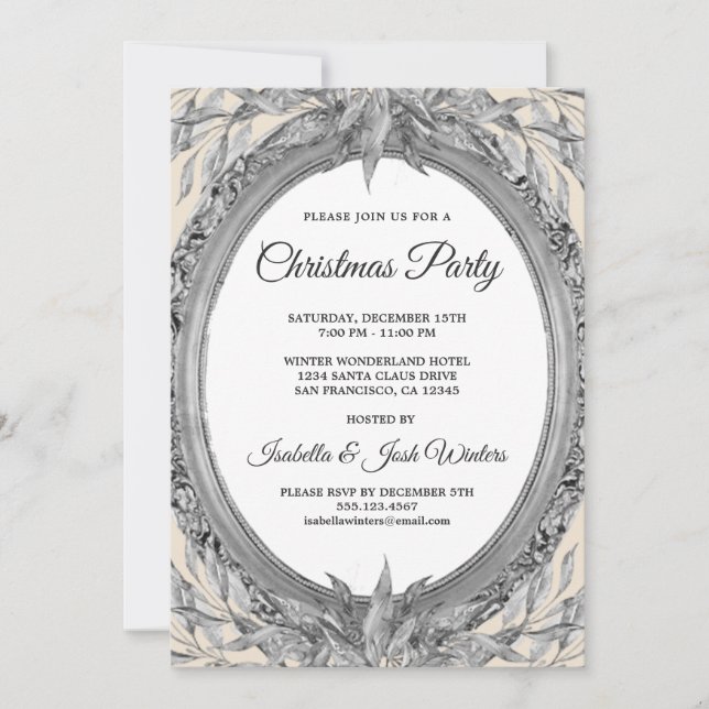 Invitación Fiesta de las hojas de gris plateado de vacaciones (Anverso)