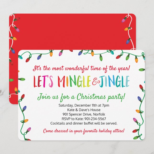 Invitación Fiesta de las luces de los Navidades Merry Mingle  (Anverso / Reverso)