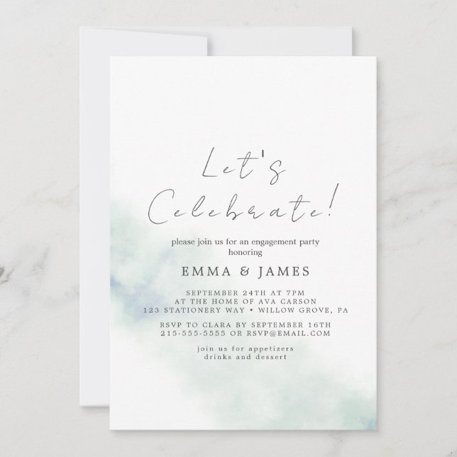 Invitación Fiesta de lavado de acuarela verde (Anverso)