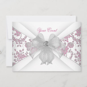 Invitación Fiesta de lazo de joya floral rosa blanca de damas