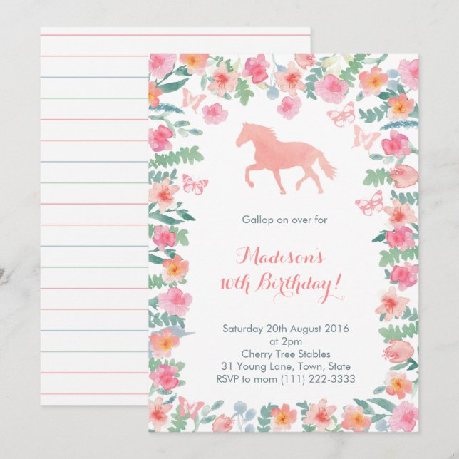 Invitación Fiesta de Lecciones de Pony en equitación invita a (Anverso / Reverso)