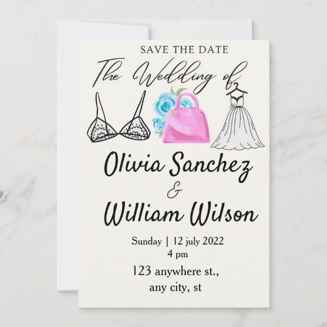 Invitación Fiesta de lencería con vestido de boda  (Anverso)