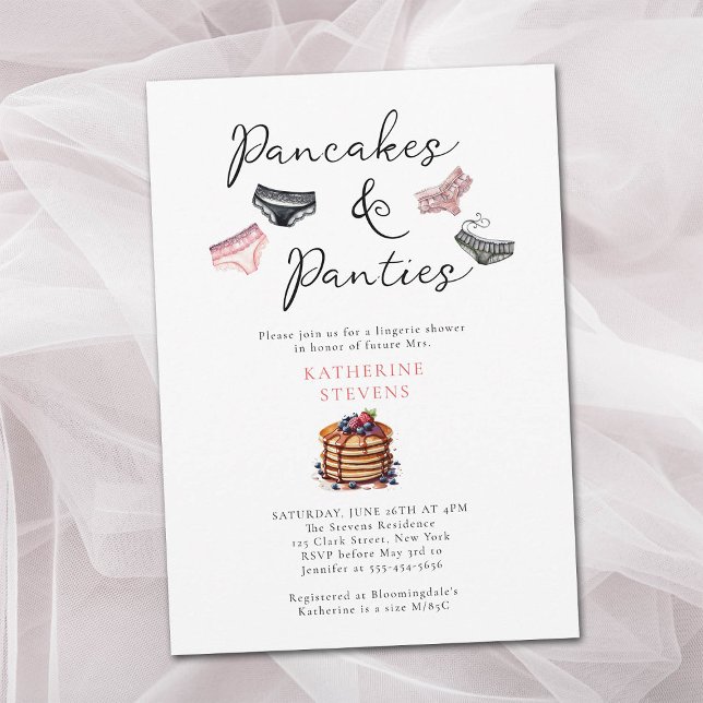 Invitación Fiesta de lencería Pancakes Panties Moda Bridal Sh (pancakes panties lingerie shower invitation bridal chic watercolor pink black sweet sexy elegant )