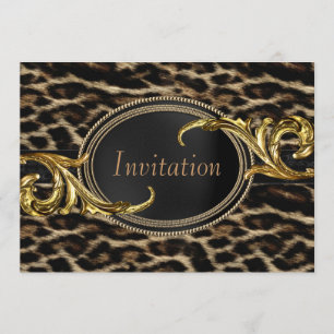 Invitación Fiesta de leopardo negro y dorado elegante