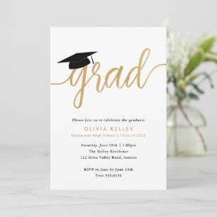 Invitación Fiesta de límite de graduación de guión de oro min