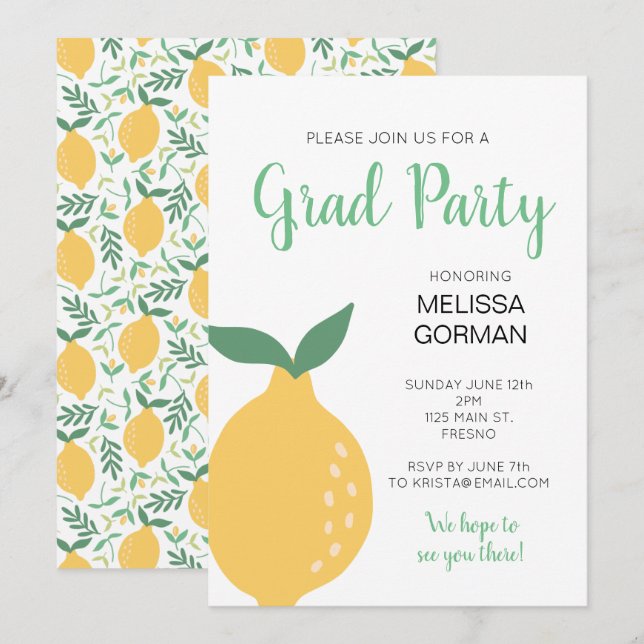 Invitación Fiesta de limón amarillo moderno (Anverso / Reverso)