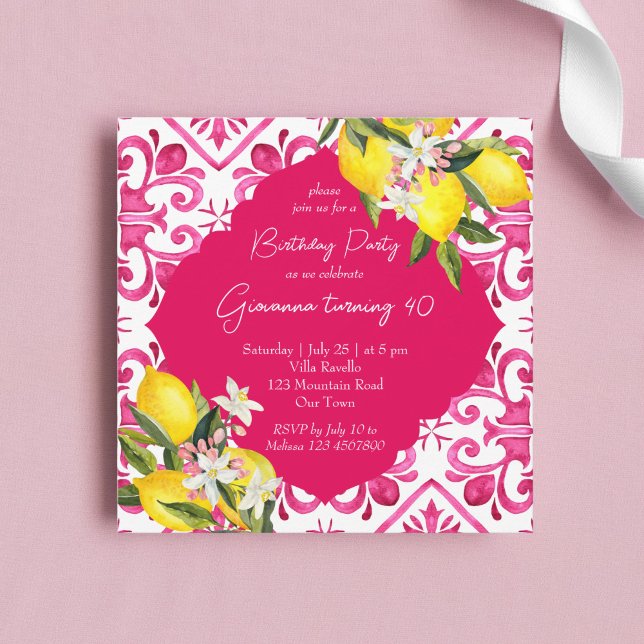 Invitación Fiesta de limón de azulejos magenta mallónica medi (Subido por el creador)