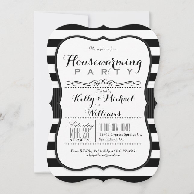 Invitación Fiesta de limpieza de franjas blancas y negras (Anverso)
