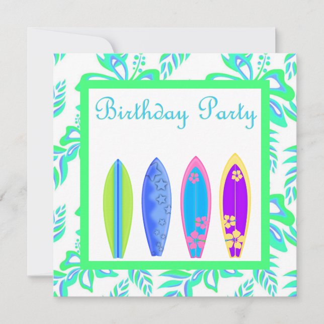 INVITACIÓN FIESTA DE LIMPIEZA VERDE surfboard (Anverso)