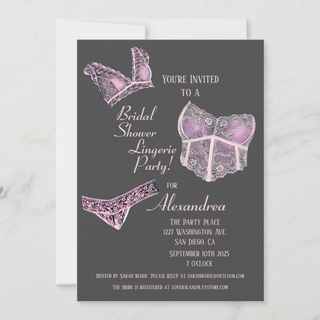Invitación Fiesta De Lingerie Gray Bridal Shower (Anverso)