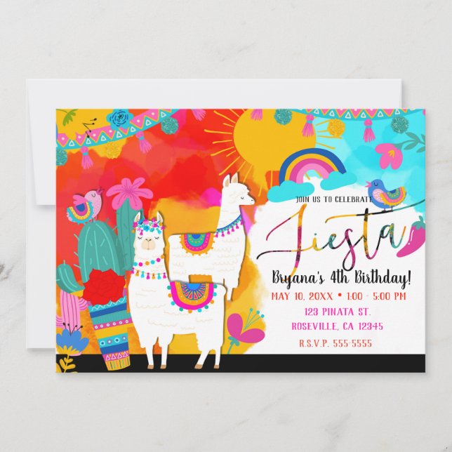 Invitación Fiesta de Llama Cinco De Mayo Cumpleaños (Anverso)