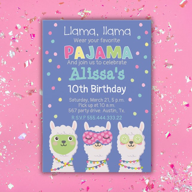 Invitación Fiesta de llama de Spa, fiesta de pajama (Subido por el creador)