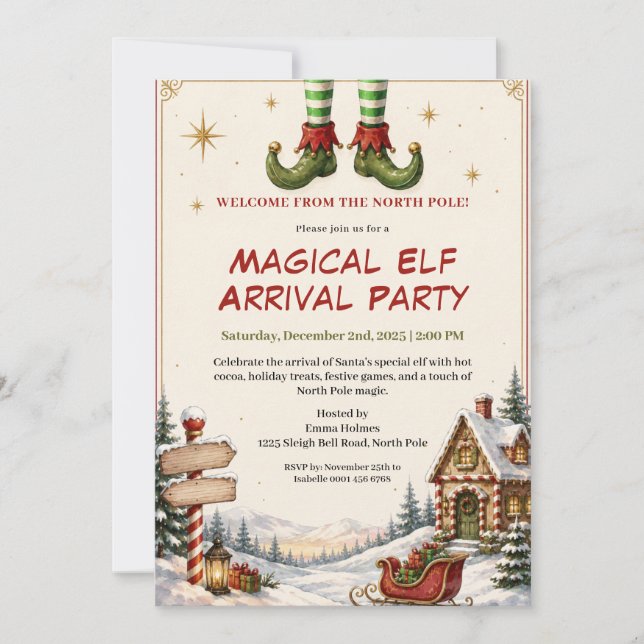 Invitación Fiesta de Llegada de Duendes | Fiesta de Navidad d (Anverso)