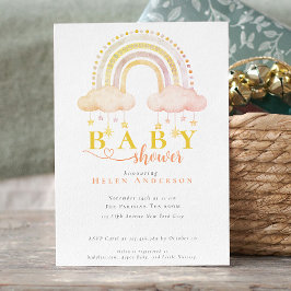 Invitación Fiesta de lluvia de arcoíris de acuarela boho para