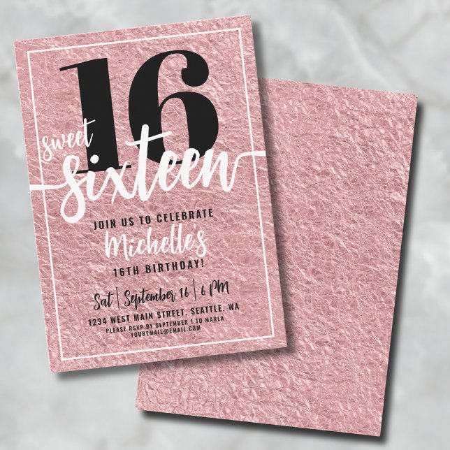 Invitación Fiesta de los 16 Años de Oro Rosa (Rose Gold Sweet Sixteen 16th Birthday Party Invitation)