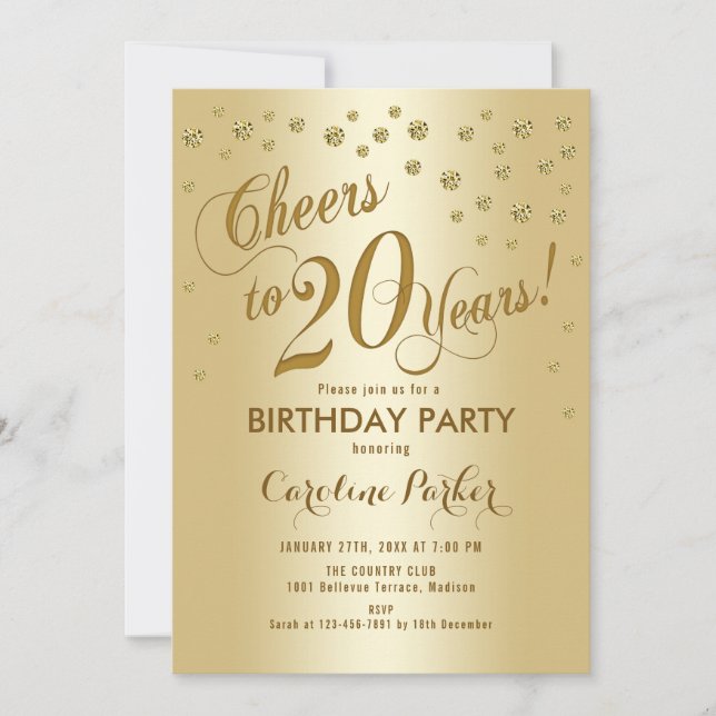 Invitación Fiesta de los 20 cumpleaños del oro (Anverso)
