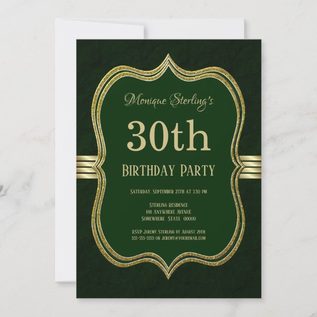 Invitación Fiesta de los 30 Años Verde y Oro (Anverso)