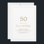 Invitación Fiesta de los 50 Años del Oro minimalista<br><div class="desc">Esta minimalista invitación a la fiesta de cumpleaños número 50 es perfecta para una simple fiesta de cumpleaños. El moderno diseño romántico presenta una tipografía clásica en oro y blanco, acompañada de una caligrafía rústica y elegante con un estilo de letra a mano vintage. Personalizable de cualquier color. Mantenga el...</div>