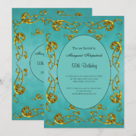Invitación Fiesta de los 50 Años Verde azulados de Oro