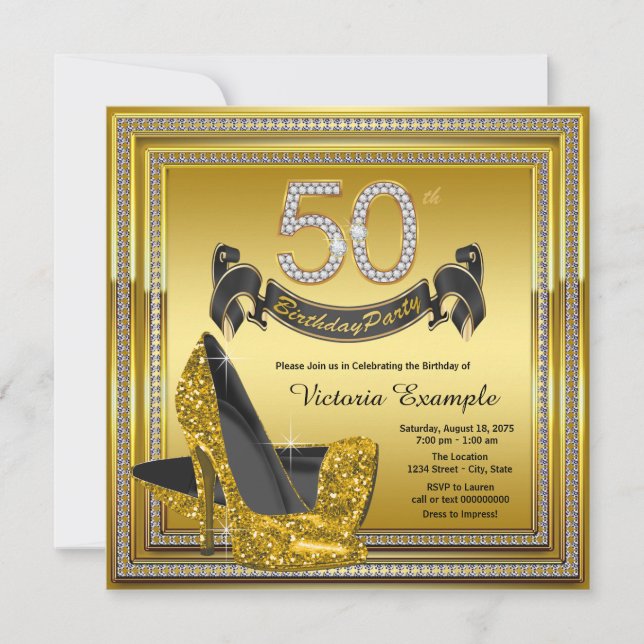 Invitación Fiesta de los 50 cumpleaños de las mujeres con tac (Anverso)