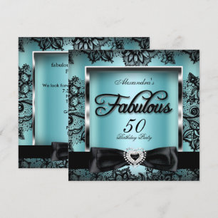Invitación Fiesta de los 50 Fabulosos Azul Turquesa Damasco E