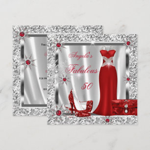 Invitación Fiesta de los 50 Fabulosos Copos de Nieve Rojo Pla