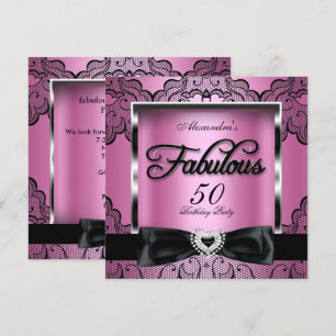 Invitación Fiesta de los 50 Fabulosos Rosa Damask Encaje Negr